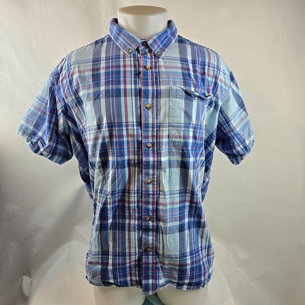 Columbia Shirt Mens 2XL Blue Button Up Plaid Regular Fit Pocket Outdoors Casual